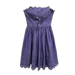 Size 4 Betsey Johnson Dress Purple Strapless Eyelet Embroidered Party